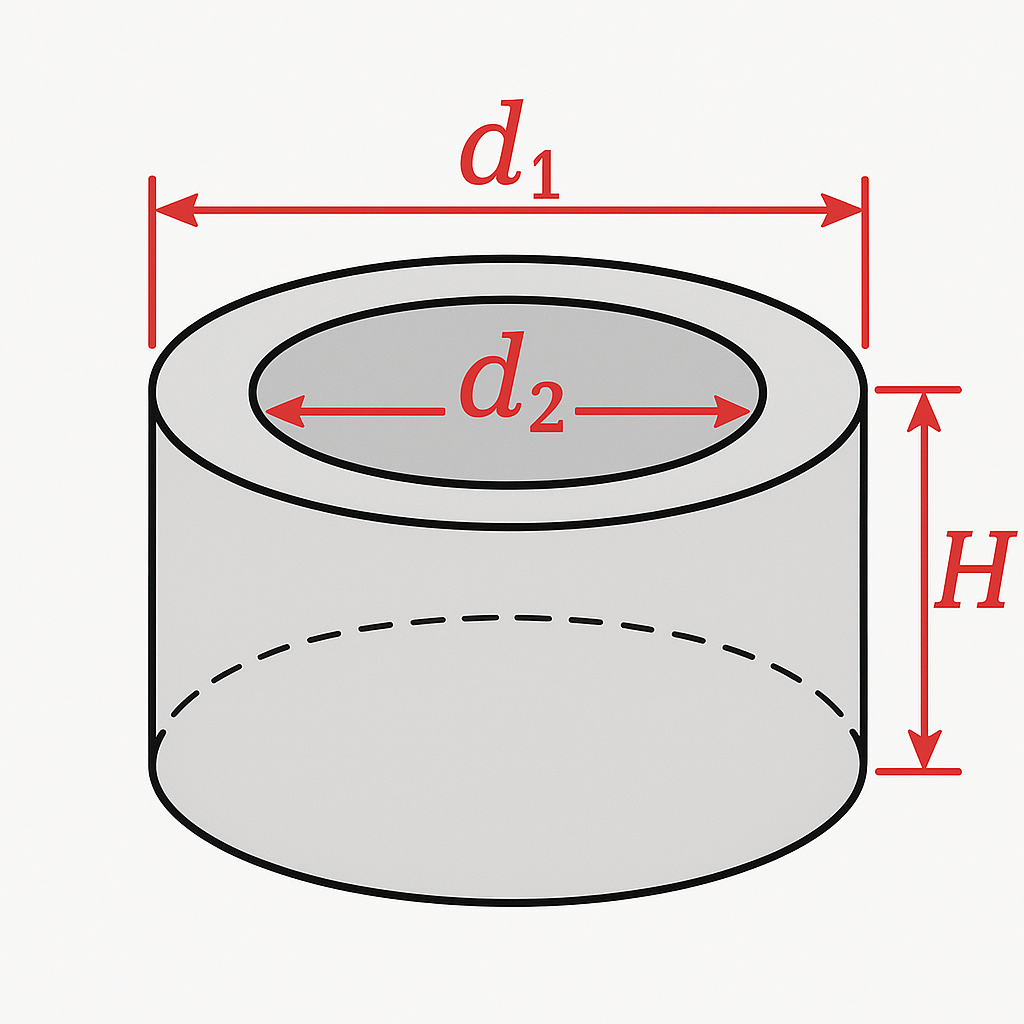 Tube / Annulus Dimensions (d1, d2, H) Concrete tube diagram with outer diameter d1, inner diameter d2, and height H.
